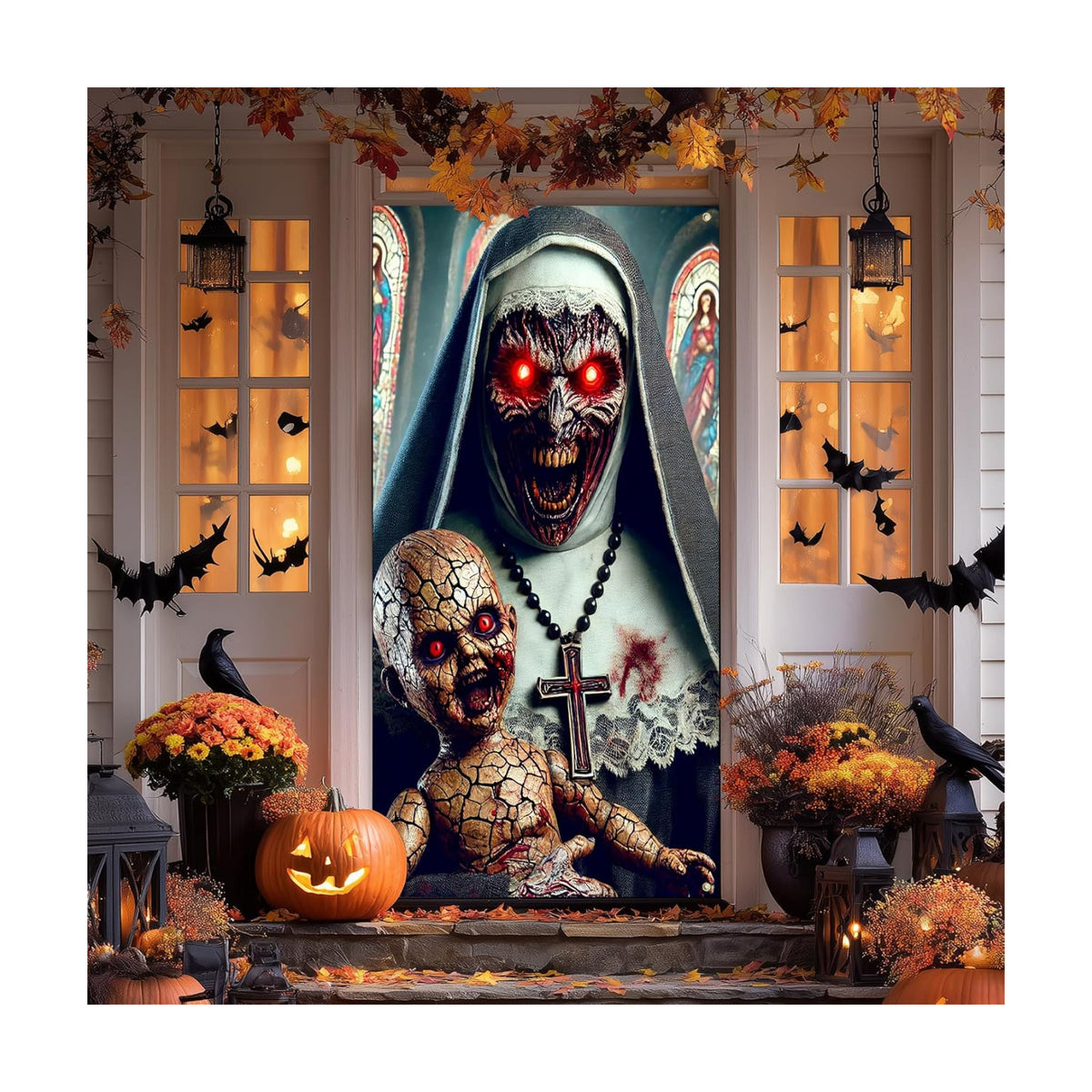 IVN Halloween Creepy Nun Doll Door Cover Decorations 35x71 Inch