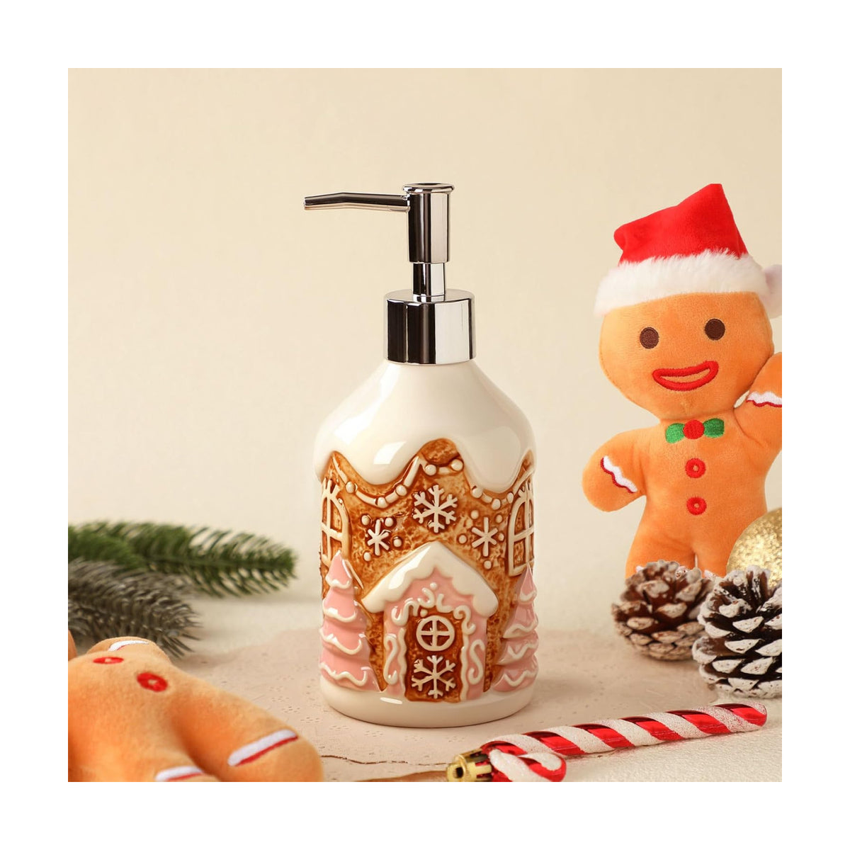 Potchen Gingerbread House Soap Dispenser Ceramic Pump Bathroom Decor