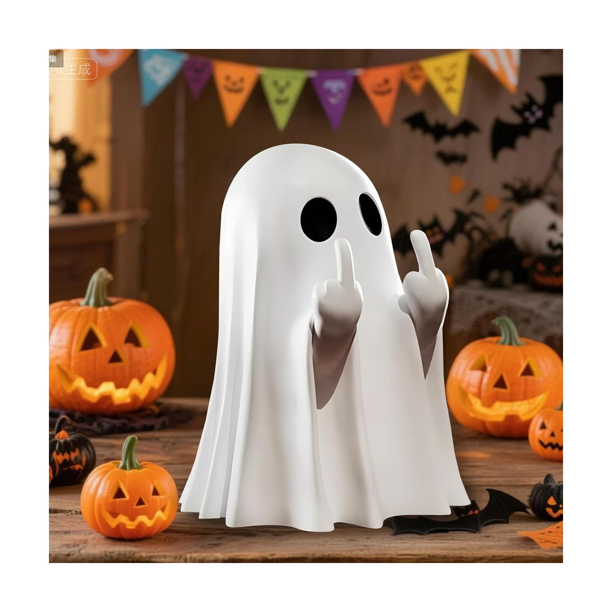 Halloween Ghost Figurine, Halloween Decor,Ghosts Middles Fingers Figurine，Spooky Cute，Haunted Porch & Indoor Home Statue，Coffee Table Centerpieces Shelf Mantel Display
