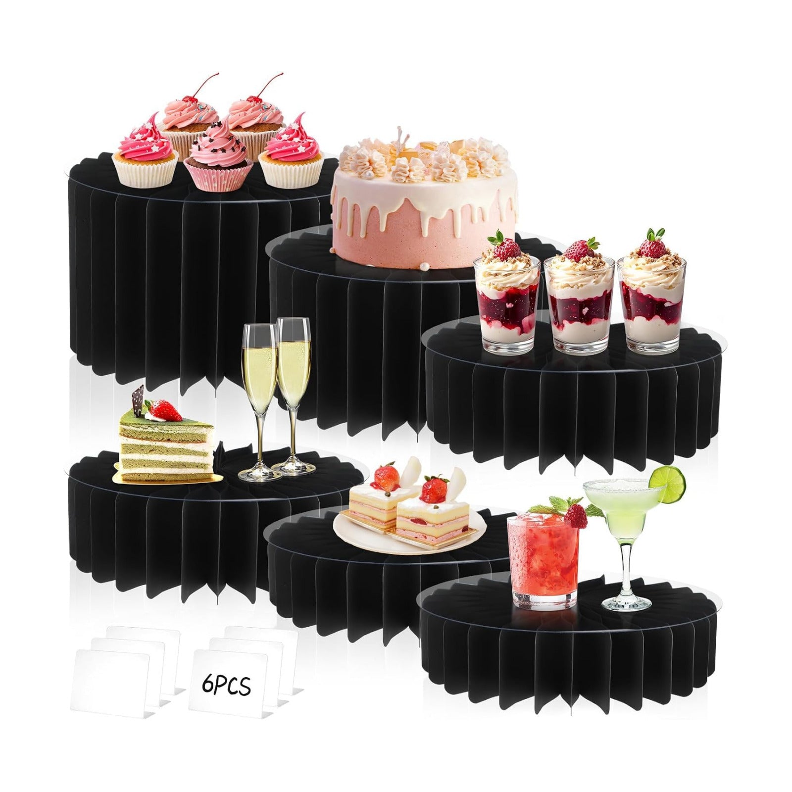 Foldable Cake Display Stands / Black / Set of 6