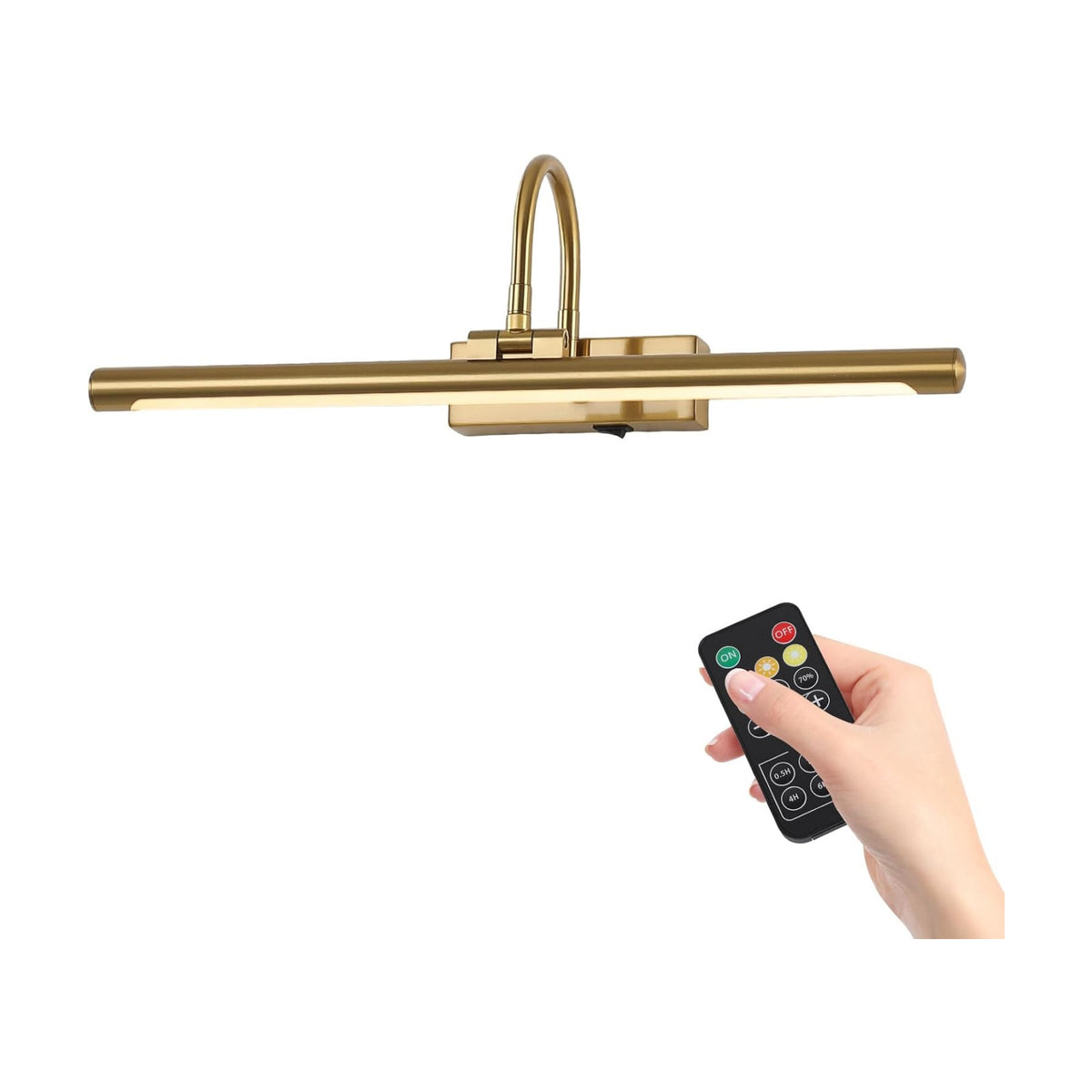 20" Wireless Battery Operated Picture Light for Wall Brass Gold Rechargeable Wall Light with Remote and Timer 9000mAh
