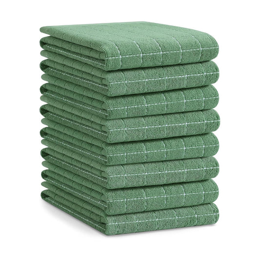 Homaxy 100% Cotton Terry Kitchen Towels, Large 8 Pack, Grass Green | Ultra Soft and Absorbent Dish Towels for Kitchen