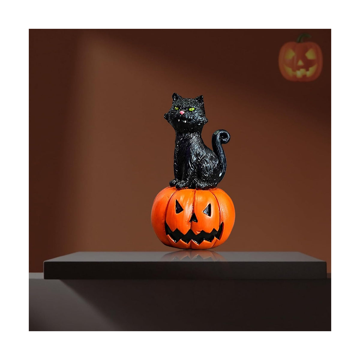 Decor Mini Resin Pumpkin Cat Figurine - Cute Desktop Decor for Home, Office, Mantle, Shelf Sitter Decorations Gift