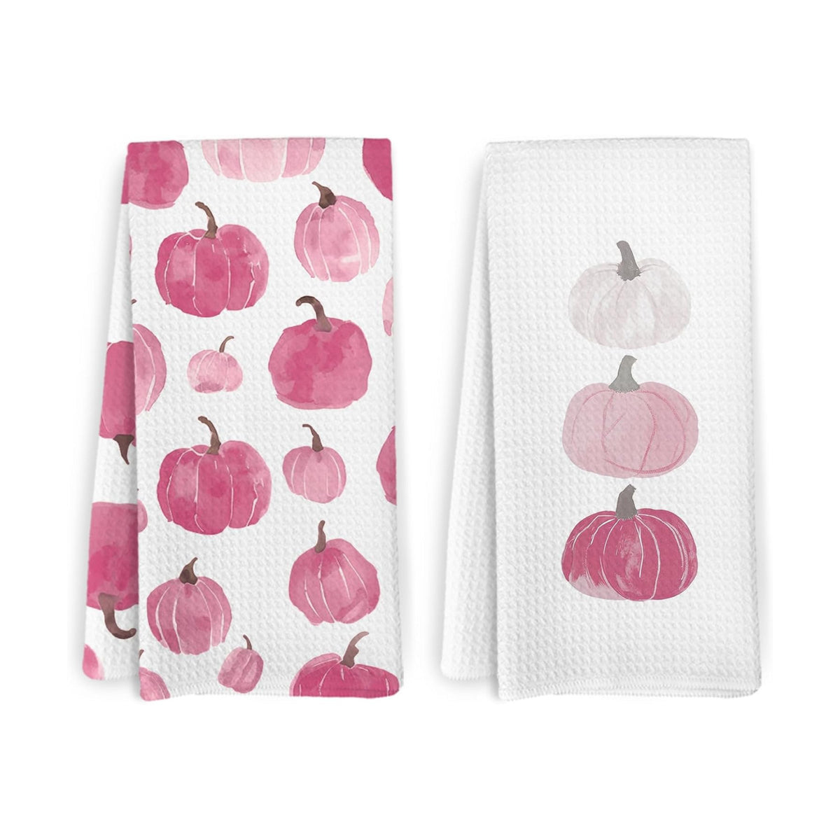 Pink Fall Pumpkin Decor Kitchen Towels and Dishcloths Set of 2, Pink Fall Hand Towels, Farmhouse Pumpkins Decorations Hand Tea Towel for Dorm Bathroom Bedroom, Autumn Tea Towel, 16×24 Inch