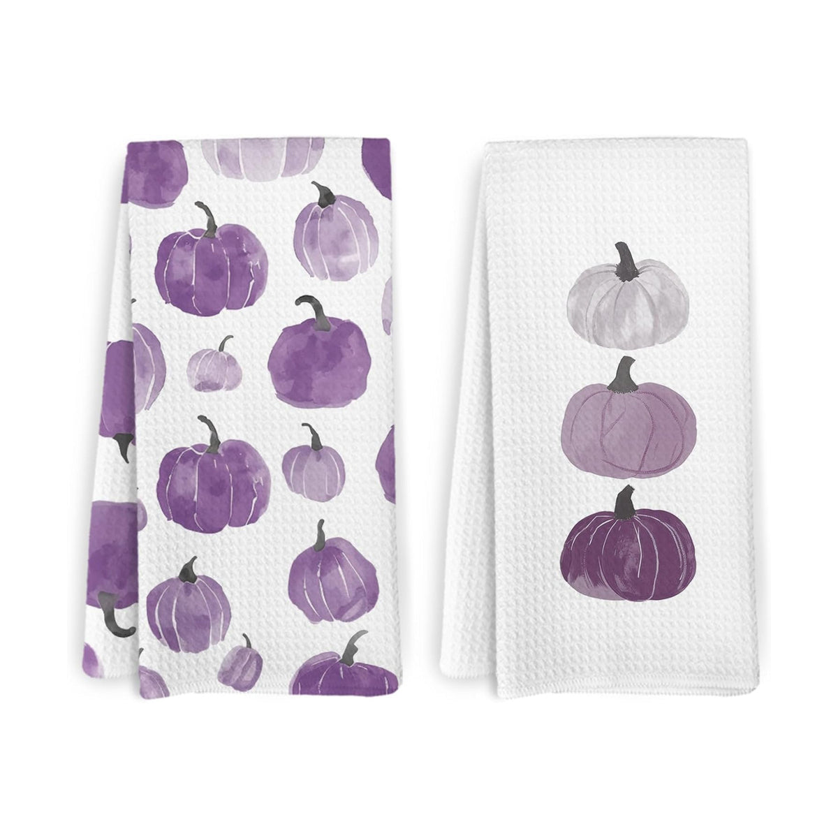 Purple Fall Pumpkin Decor Kitchen Towels and Dishcloths Set of 2, Purple Farmhouse Pumpkins Fall Decor Decorative Hand Tea Towel for Dorm Bathroom Living Room, Autumn Dish Towels, 16×24 Inch