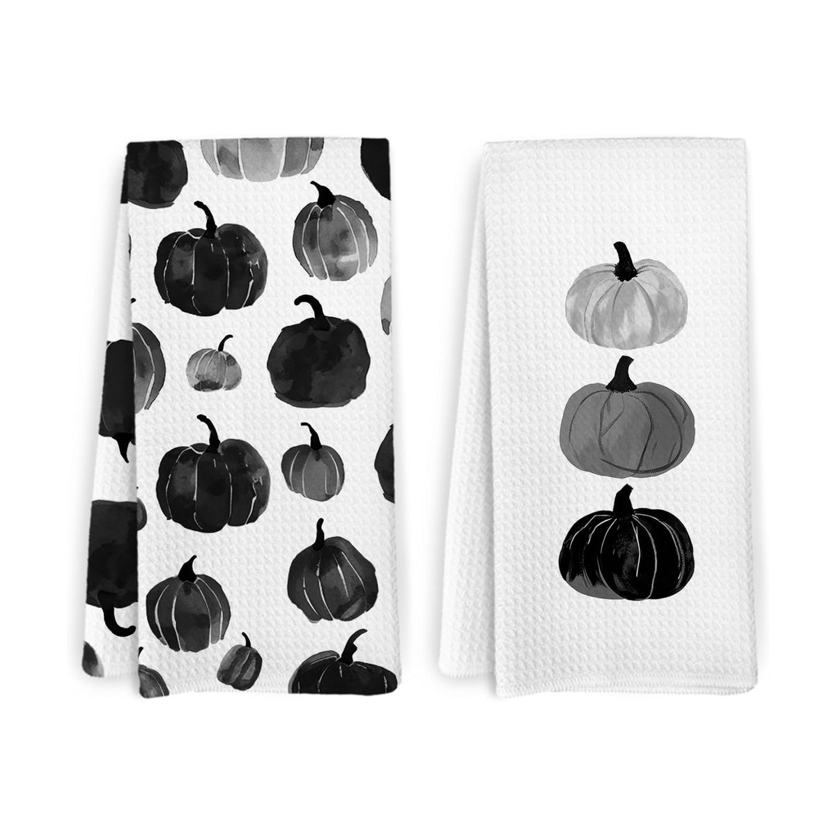 Black Fall Pumpkin Decor Kitchen Towels and Dishcloths Set of 2, Halloween Black Farmhouse Pumpkins Fall Decor Decorations Hand Dish Towels for Dorm Bathroom Bedroom, Autumn Tea Towel, 16×24