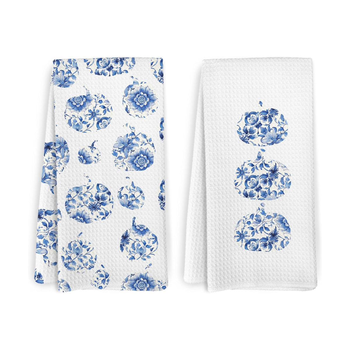 Blue and White Pumpkin Fall Decor Kitchen Towels and Dishcloths Set of 2, Blue and White Fall Decorations, Autumn Farmhouse Pumpkins Decorative Hand Tea Towels for Dorm Bathroom Home, 16×24