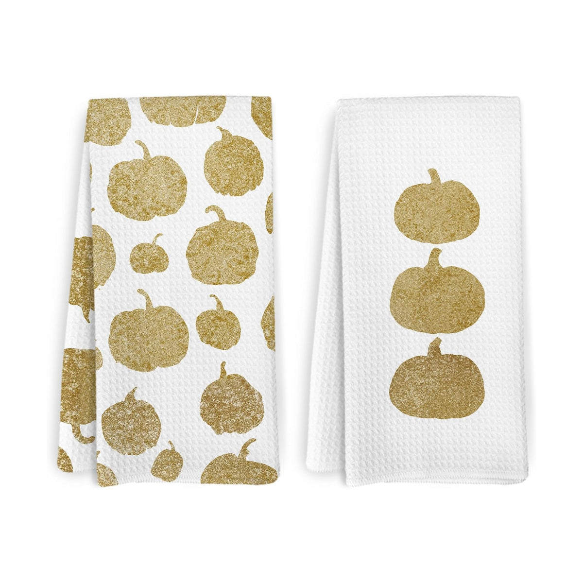 Gold Fall Pumpkin Decor Kitchen Towels and Dishcloths Set of 2, Fall Hand Towels for Bathroom, Gold Autumn Thanksgiving Farmhouse Pumpkins Decorative Dish Tea Towels for Dorm Bathroom, 16×24