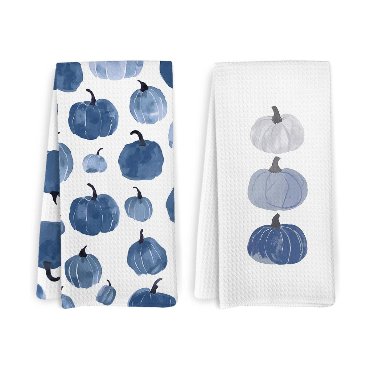 Blue Fall Pumpkin Decor Kitchen Towels and Dishcloths Set of 2, Blue Fall Bathroom Hand Towels, Thanksgiving Autumn Farmhouse Pumpkins Decorative Dish Tea Towels for Dorm Bedroom, 16×24 Inch
