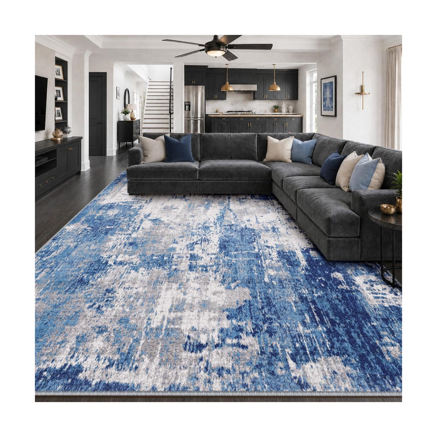 RELEANY Washable 10'x12' Abstract Area Rug for Living Room Blue Gray