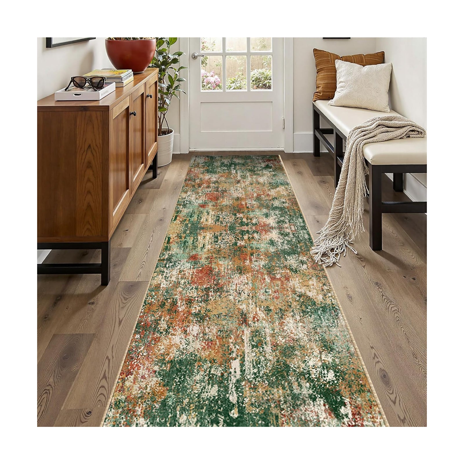 RELEANY Washable Runner 2'x10' Abstract Area Rug for Hallway Green Multi