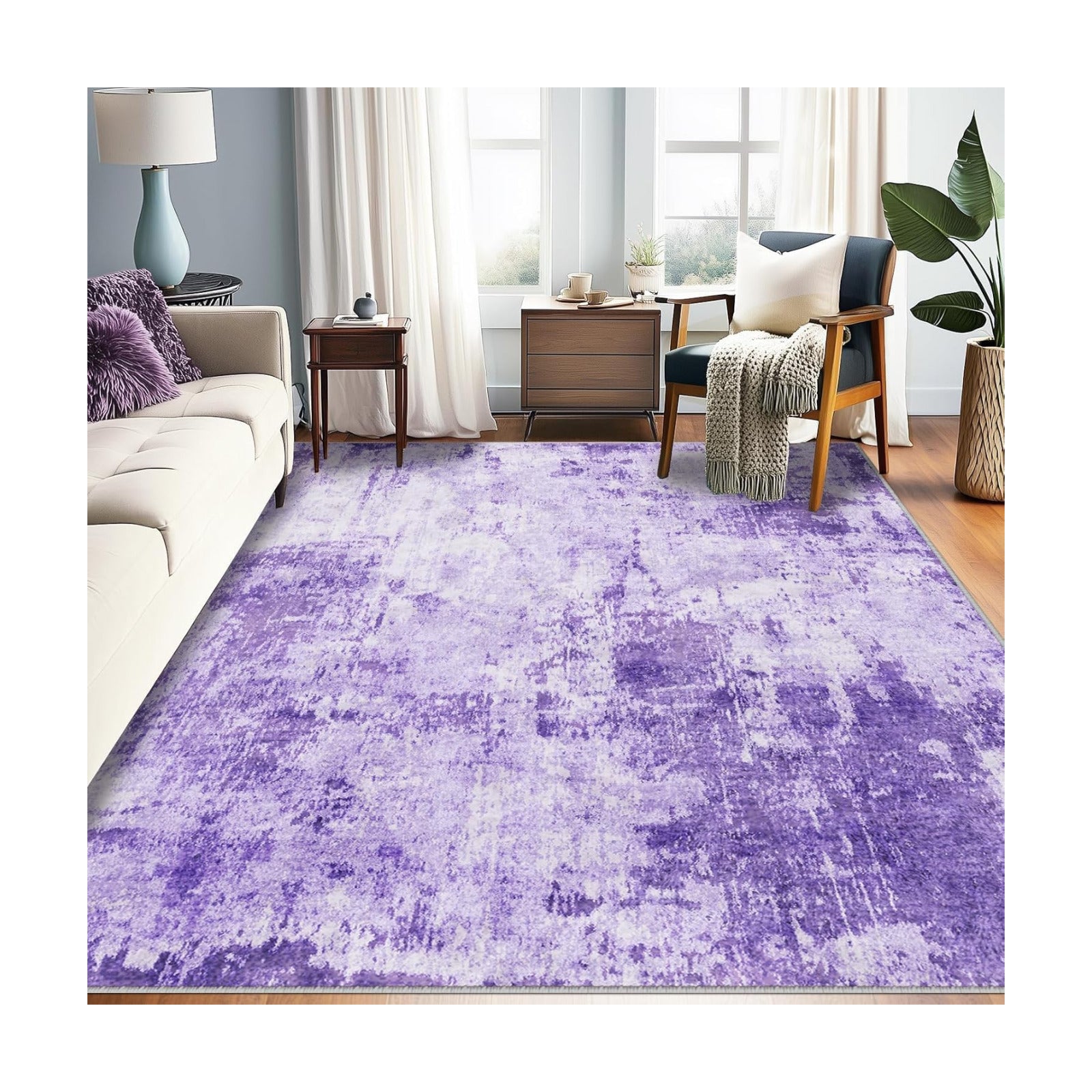 RELEANY Washable 6'x9' Abstract Area Rug for Living Room Purple