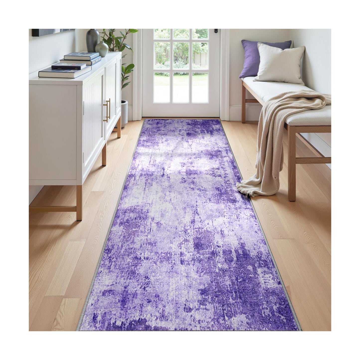 RELEANY Washable Runner 2'x8' Abstract Area Rug for Hallway Purple