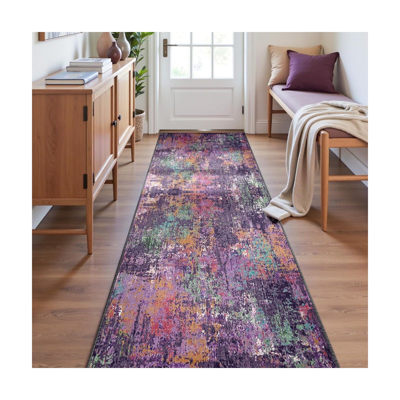 RELEANY Washable Runner 2'x8' Abstract Area Rug for Hallway Purple Multi