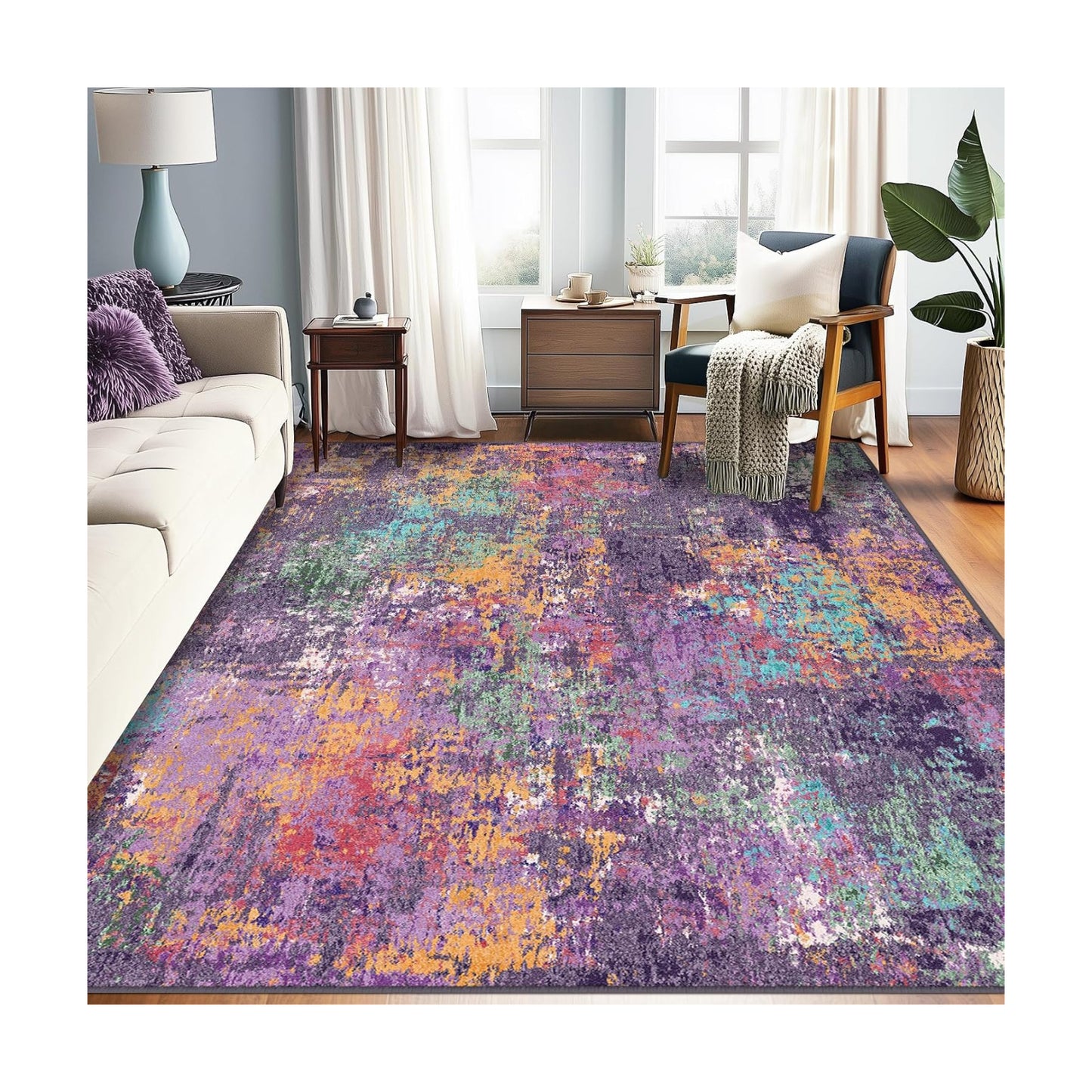 RELEANY Washable 6'x9' Abstract Area Rug for Living Room Purple Multi