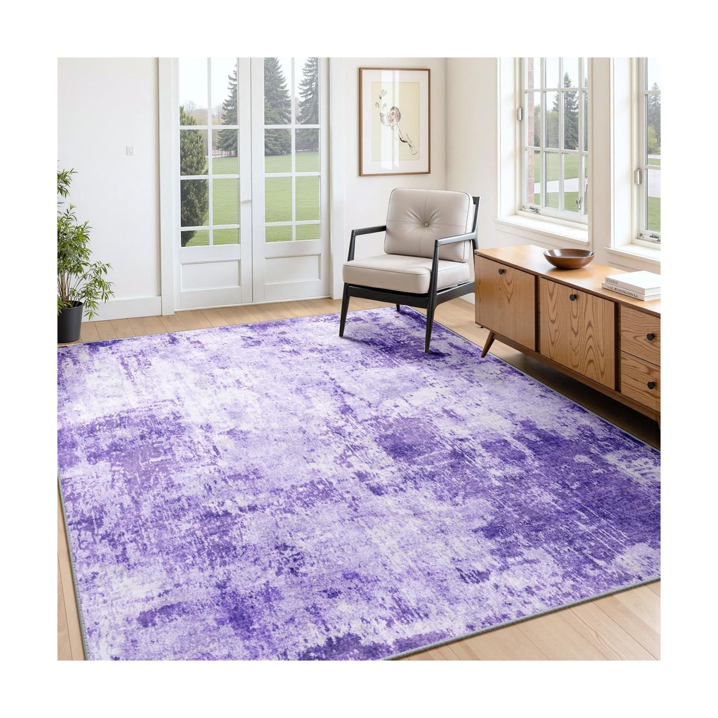 RELEANY Washable 4'x6' Abstract Area Rug for Living Room Purple