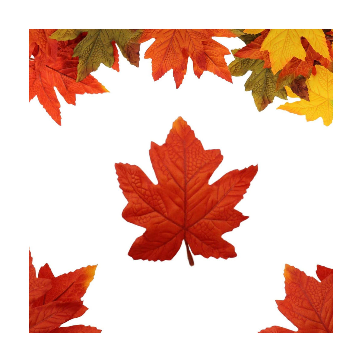 100 Pcs Artificial Maple Leaves Bulk (Large-Leaf Orange Red‌)