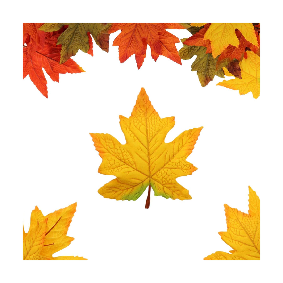 100 Pcs Artificial Maple Leaves Bulk (Large-Leaf Yellow)