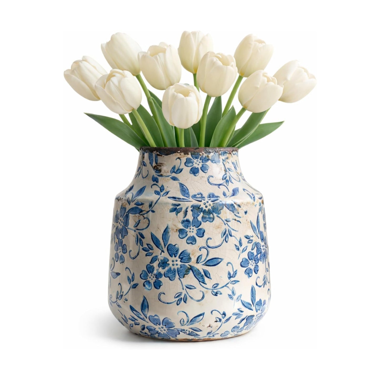 White Ceramic Vase / Medium / Blue
