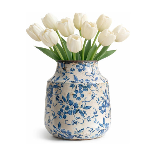 White Ceramic Vase / Medium / Blue