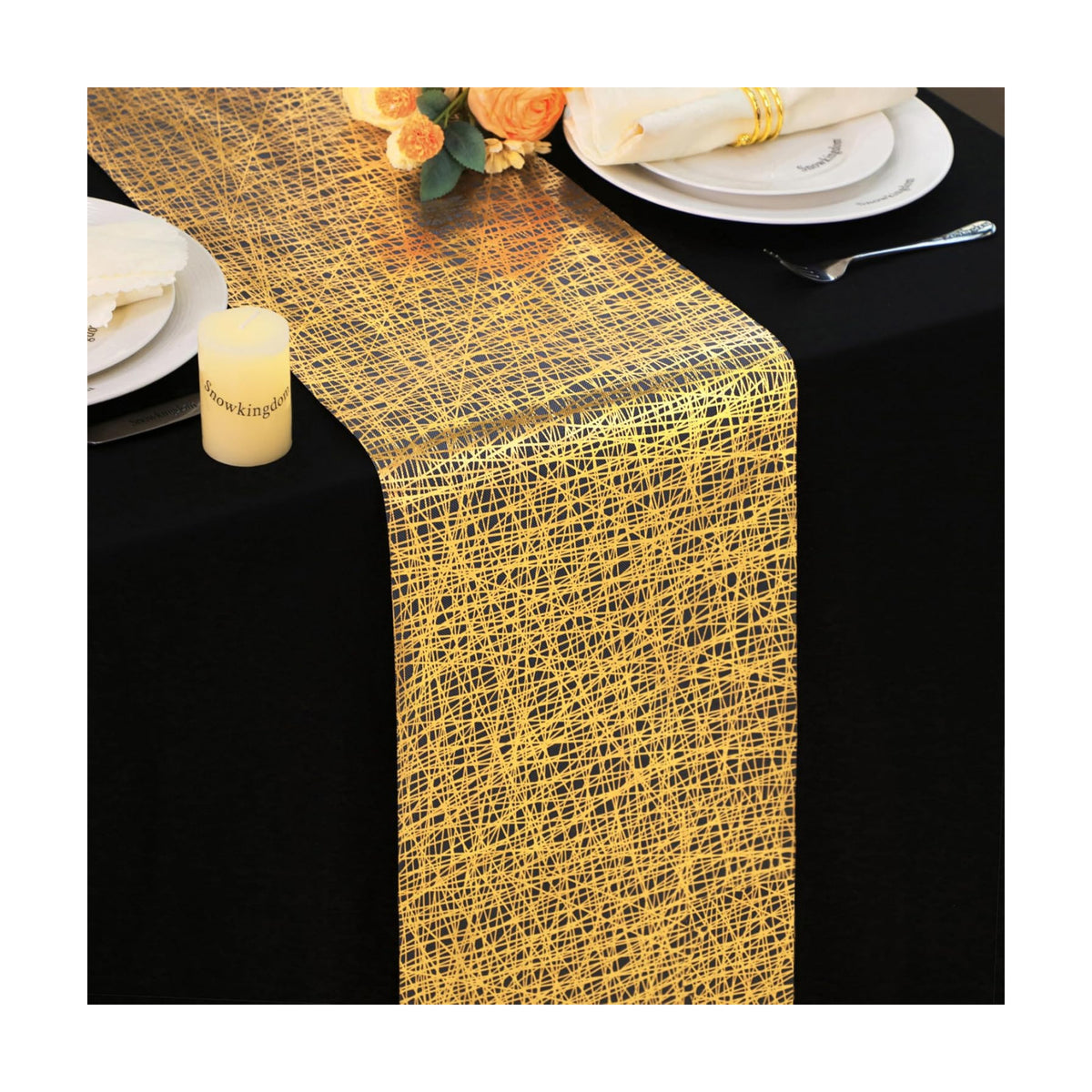 Snowkingdom 2 Pcs Gold Table Runner 11x 108 Inch Thin Mesh Sparkle Glitter Metallic Golden Lines Runner Gold Table Decorations for Wedding Birthday Party, Bridal Shower, Baby Shower, Christmas