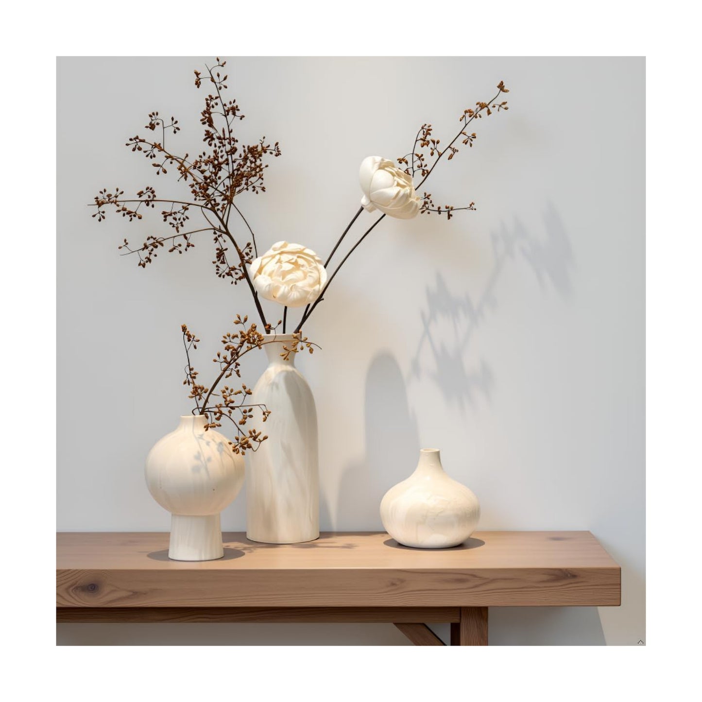 White Ceramic Vase in Beige / White with Stone Texture / 3 Inch / Set of 3