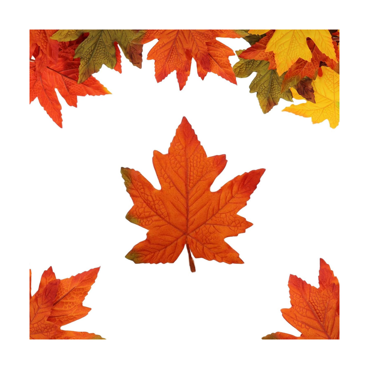 100 Pcs Artificial Maple Leaves Bulk (Large-Leaf Orange Yellow)