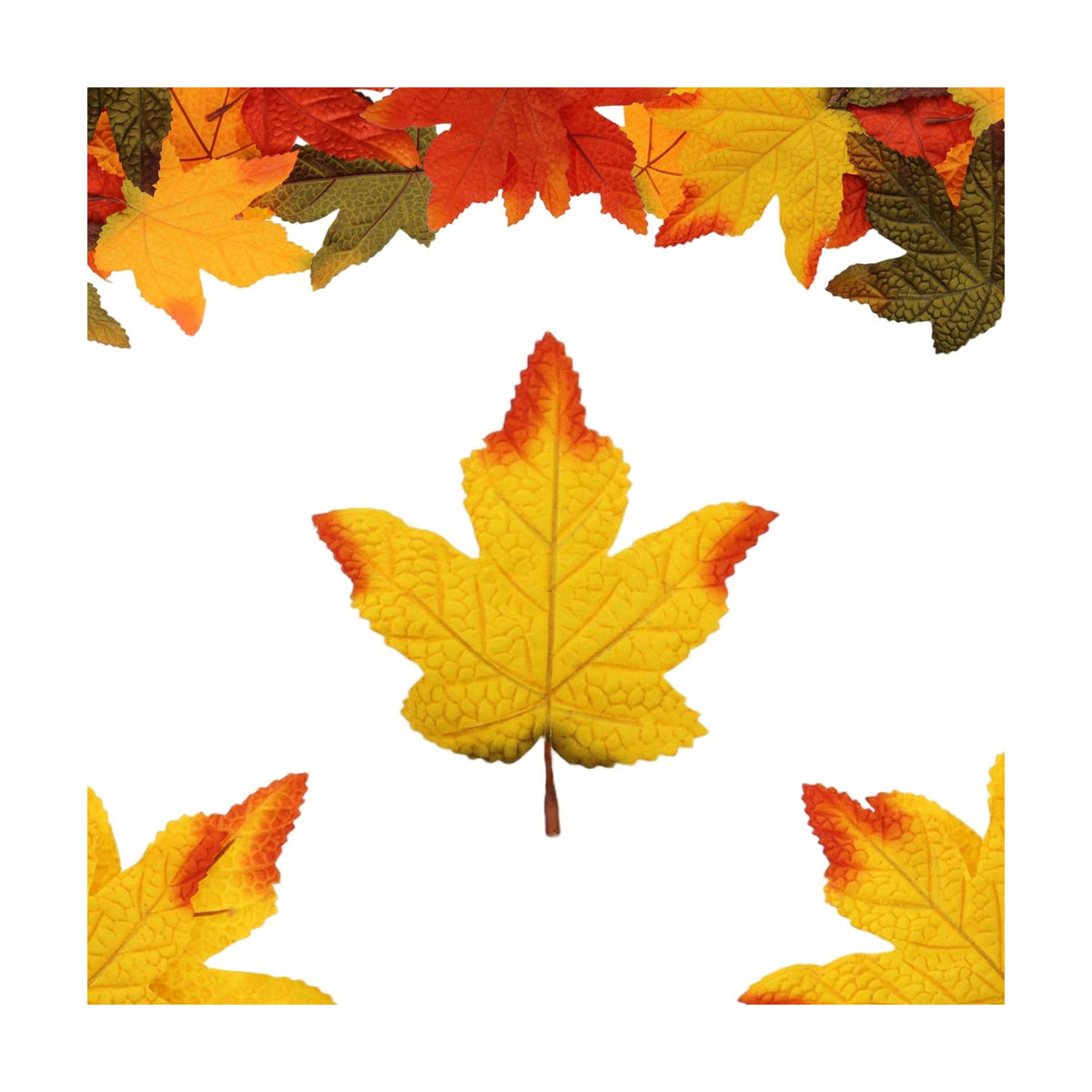 100 Pcs Artificial Maple Leaves Bulk (Medium-Leaf Yellow)