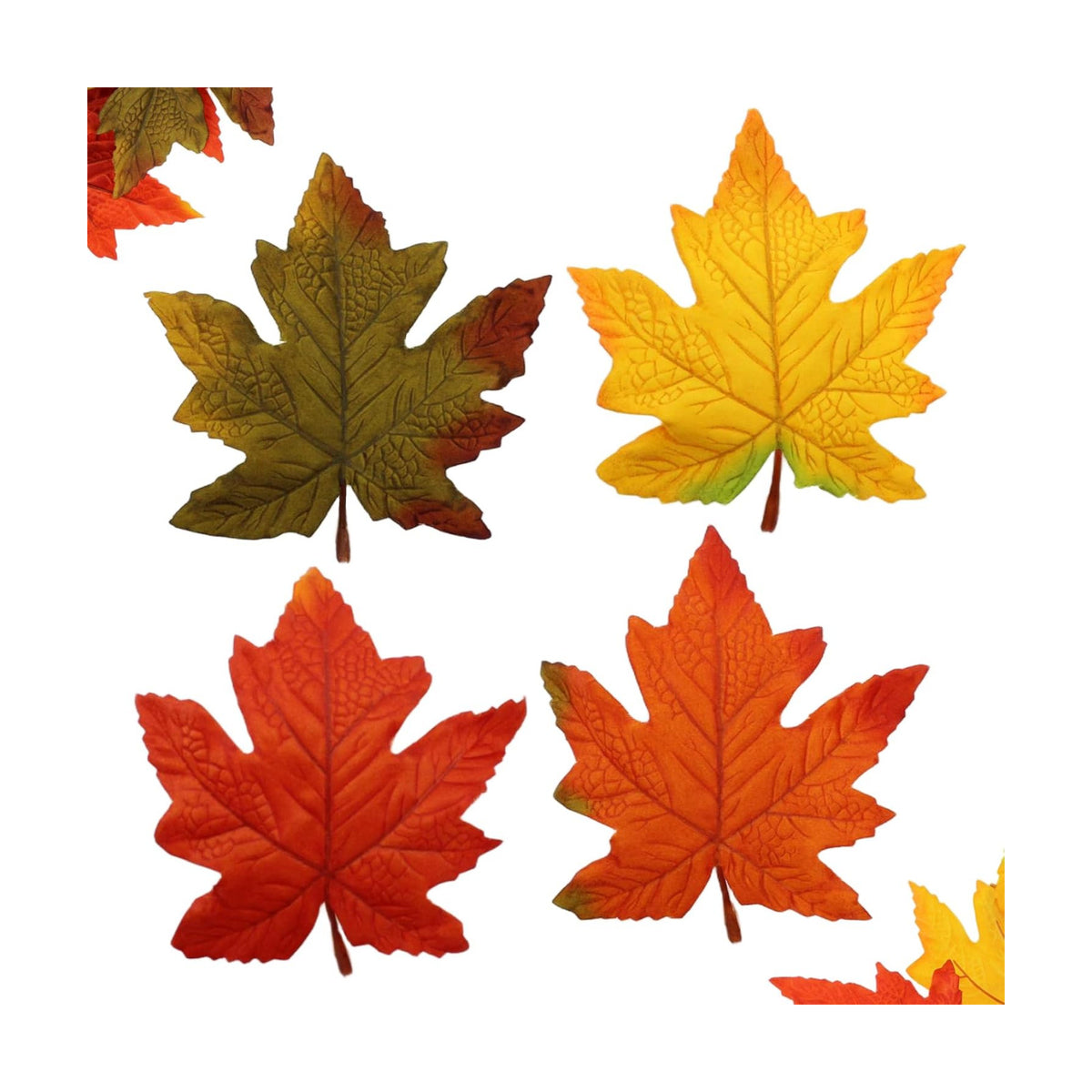 100 Pcs Artificial Maple Leaves Bulk (Large-Leaf 4-Color Assorted)