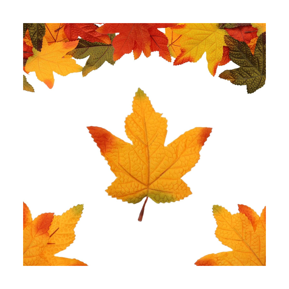 100 Pcs Artificial Maple Leaves Bulk (Medium-Leaf Orange Yellow)
