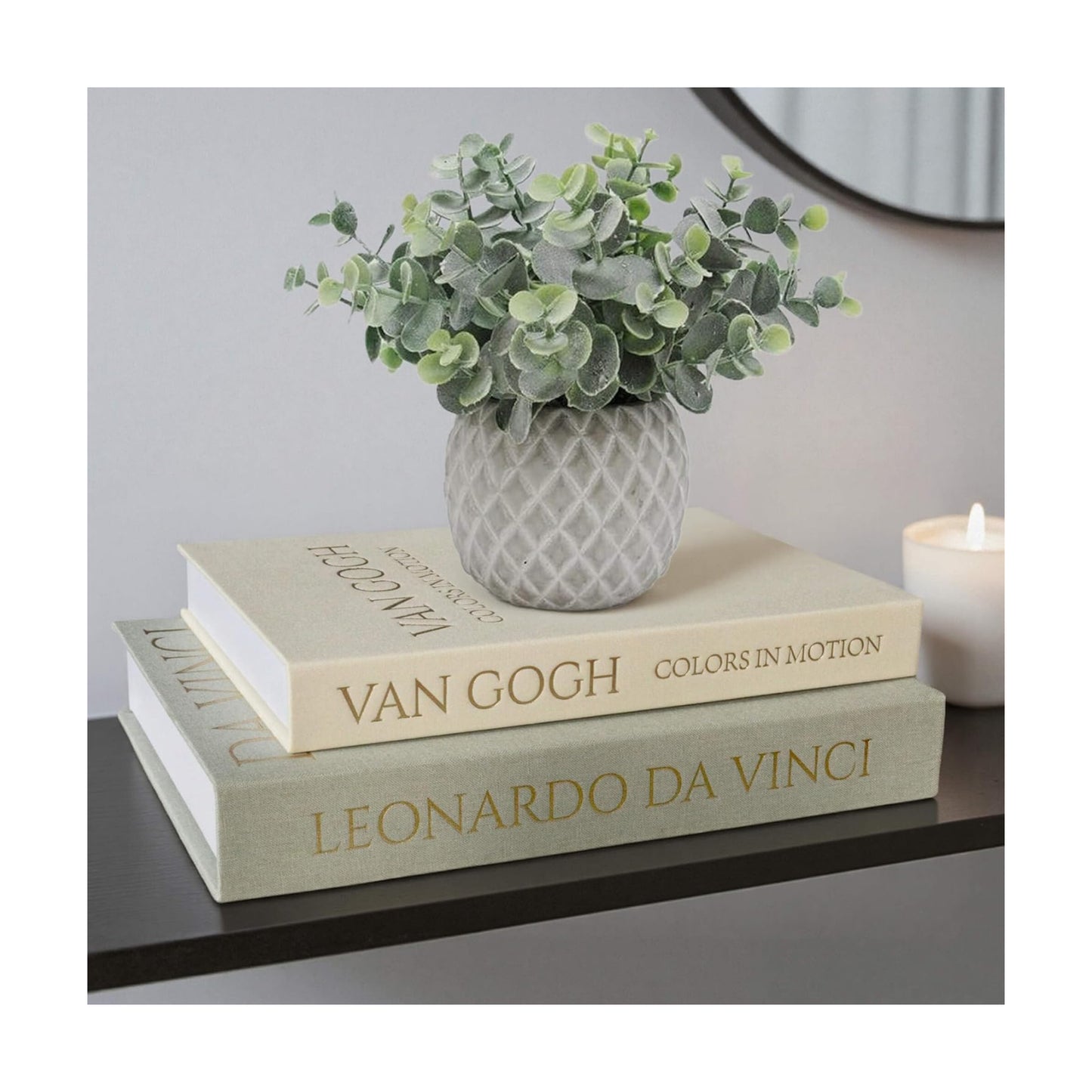 Linen Cover / Decorative Storage Books / Sage-beige / Set of 2