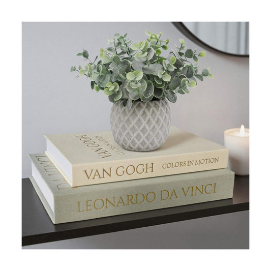Linen Cover / Decorative Storage Books / Sage-beige / Set of 2