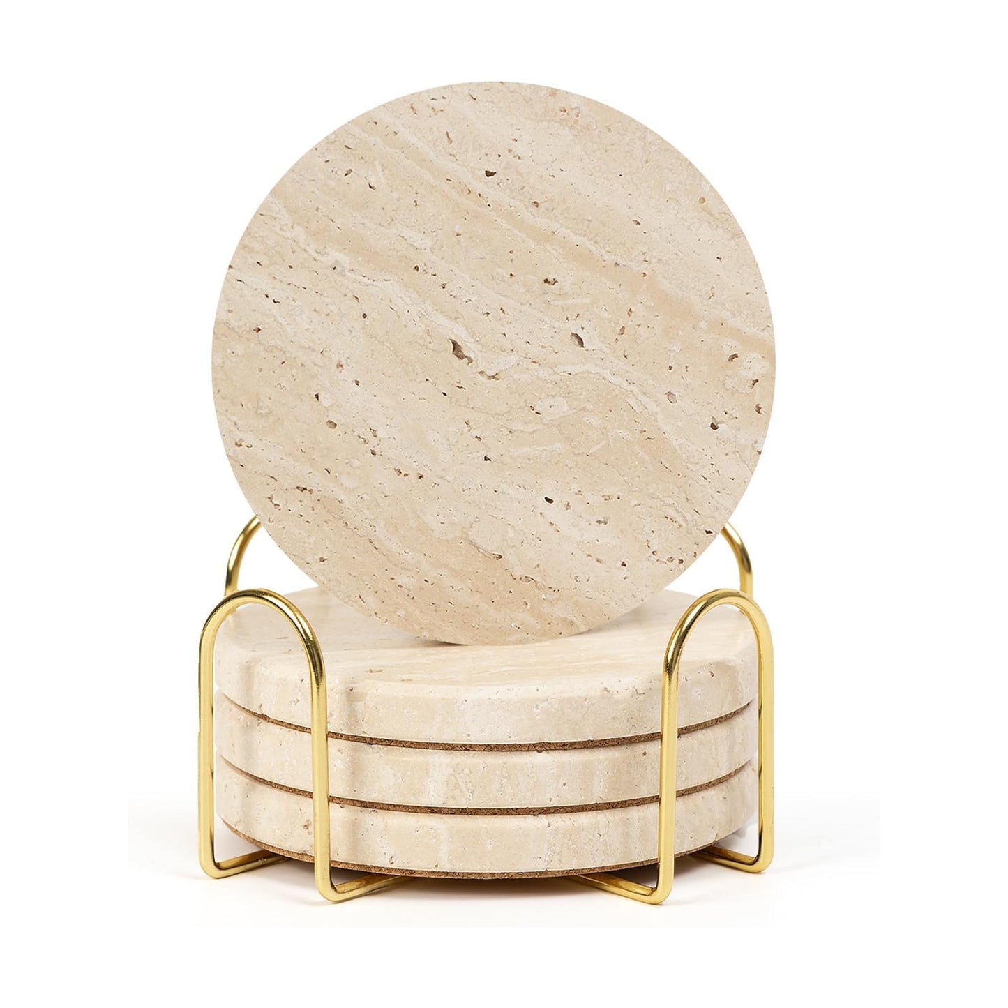 Holder / Elegant Rustic Farmhouse Coasters for Drinks / 5th Style - with Holder / Beige / Set of 4