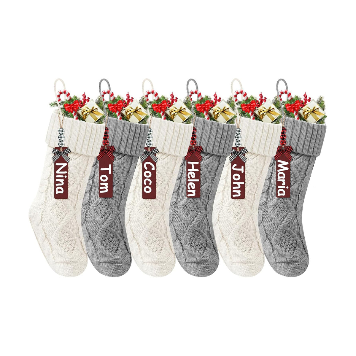 Christmas Stockings 18 Inches,Long Knitted Stocking with Name Tags