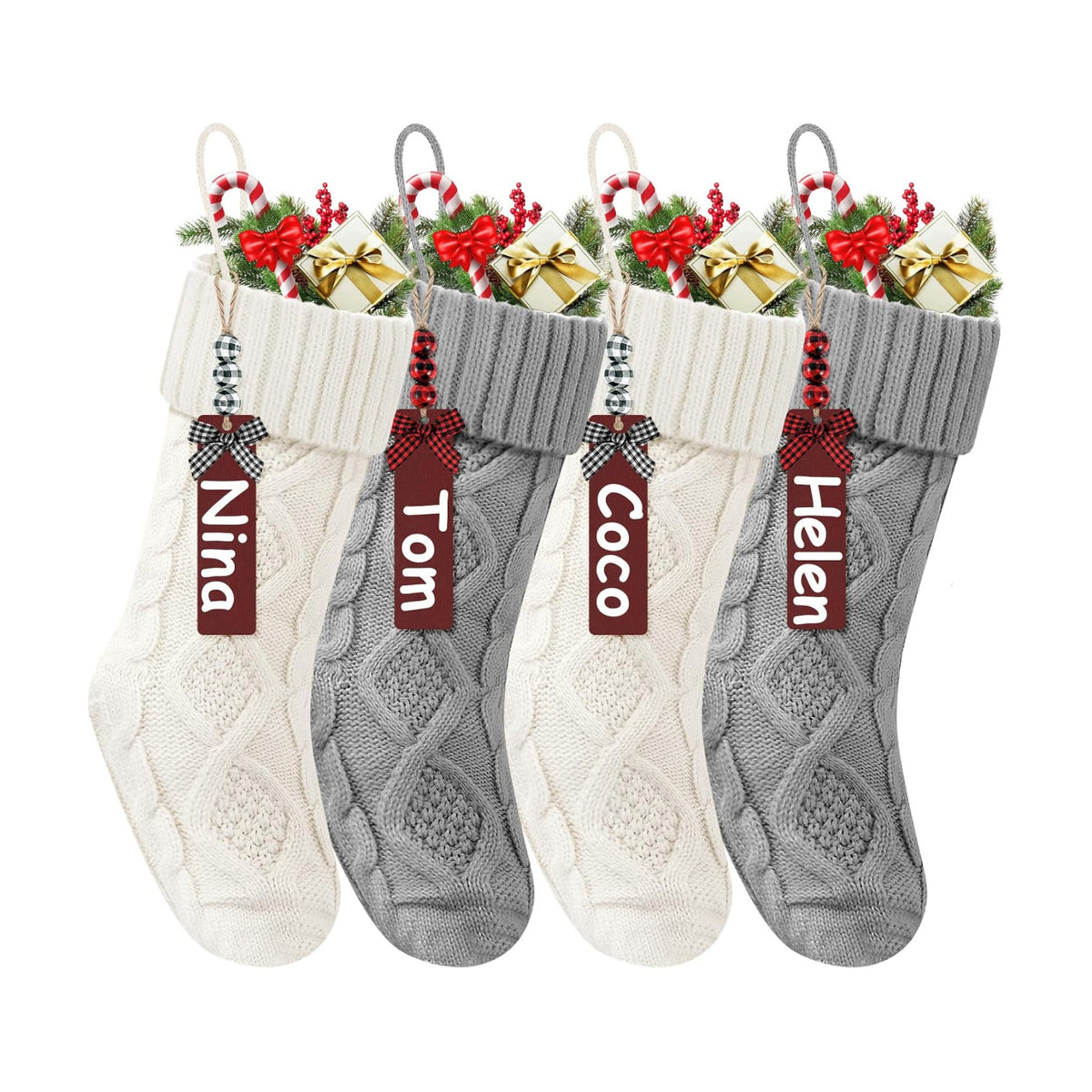 Christmas Stockings 18 Inches,Long Knitted Stocking with Name Tags