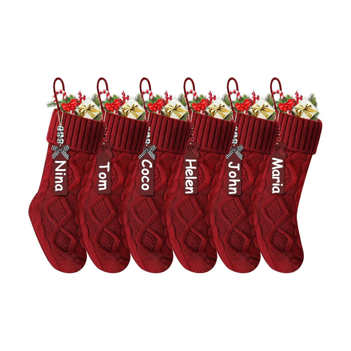 Christmas Stockings 18 Inches,Long Knitted Stocking with Name Tags