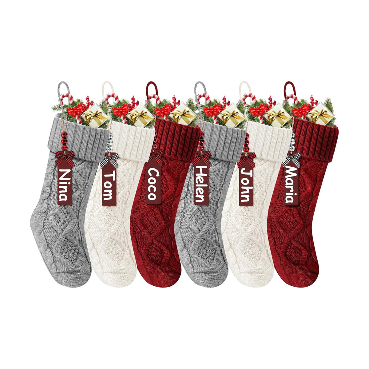 Christmas Stockings 18 Inches,Long Knitted Stocking with Name Tags