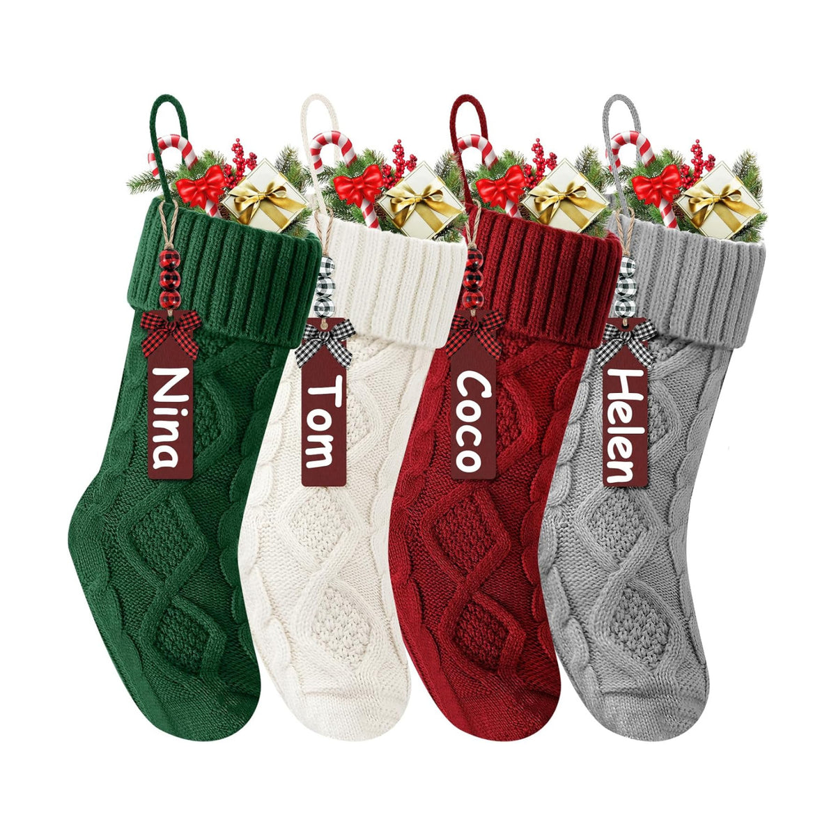 Christmas Stockings 18 Inches,Long Knitted Stocking with Name Tags