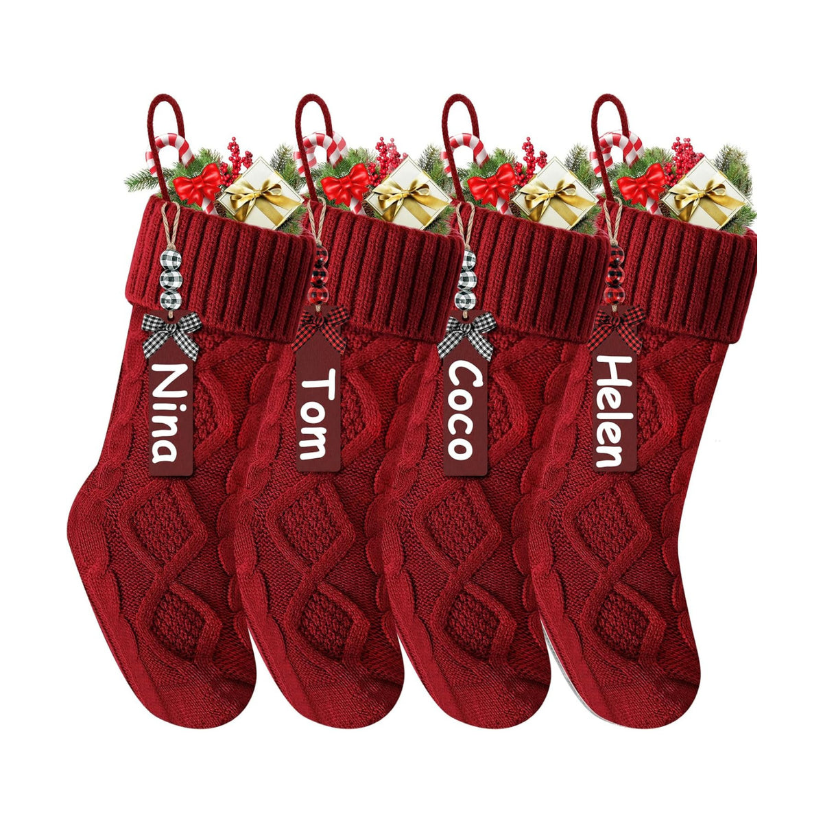 Christmas Stockings 18 Inches,Long Knitted Stocking with Name Tags