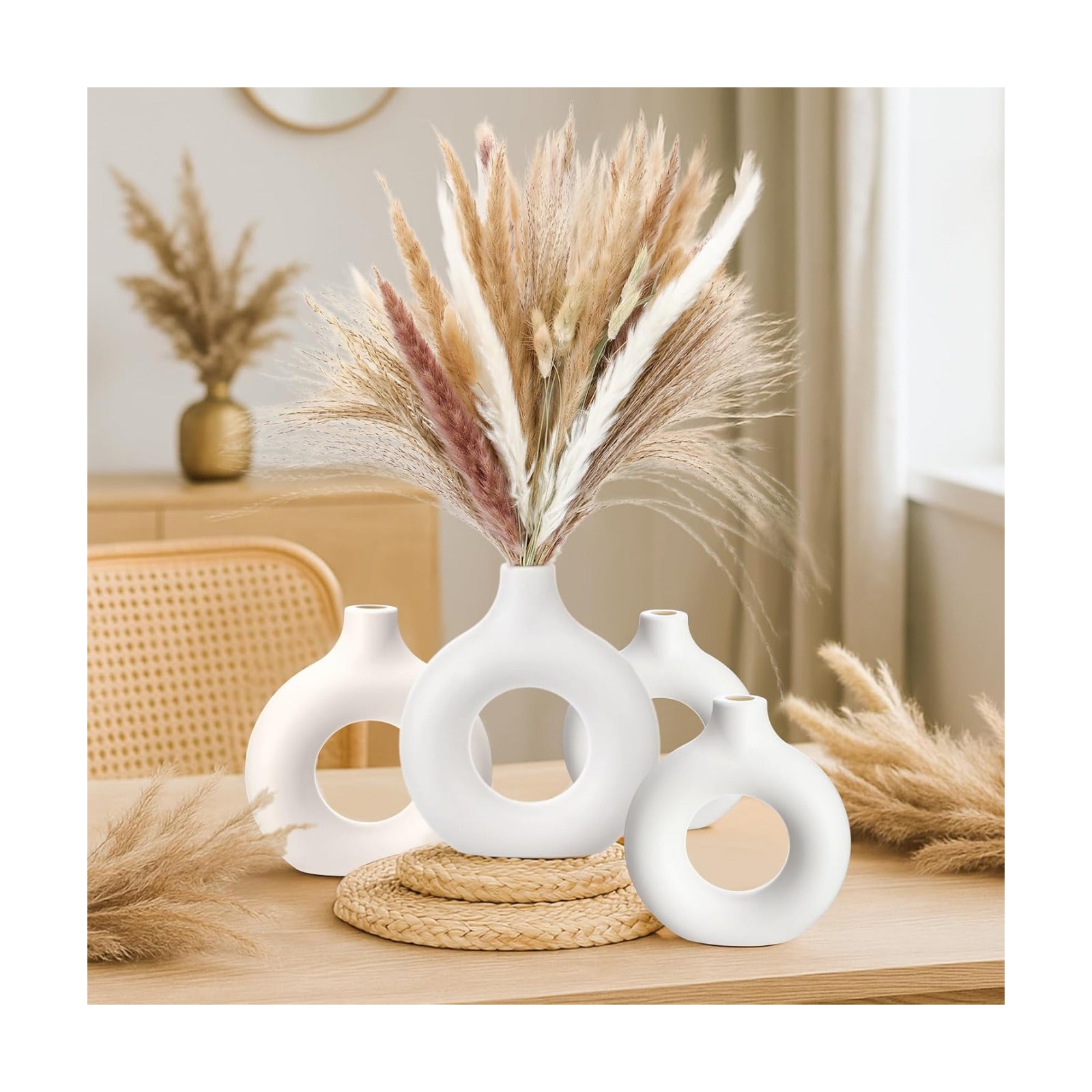 Dried Pampas Grass Flowers for Modern Beige Room Hollow Boho Minimalist Plastic / White / Set of 100