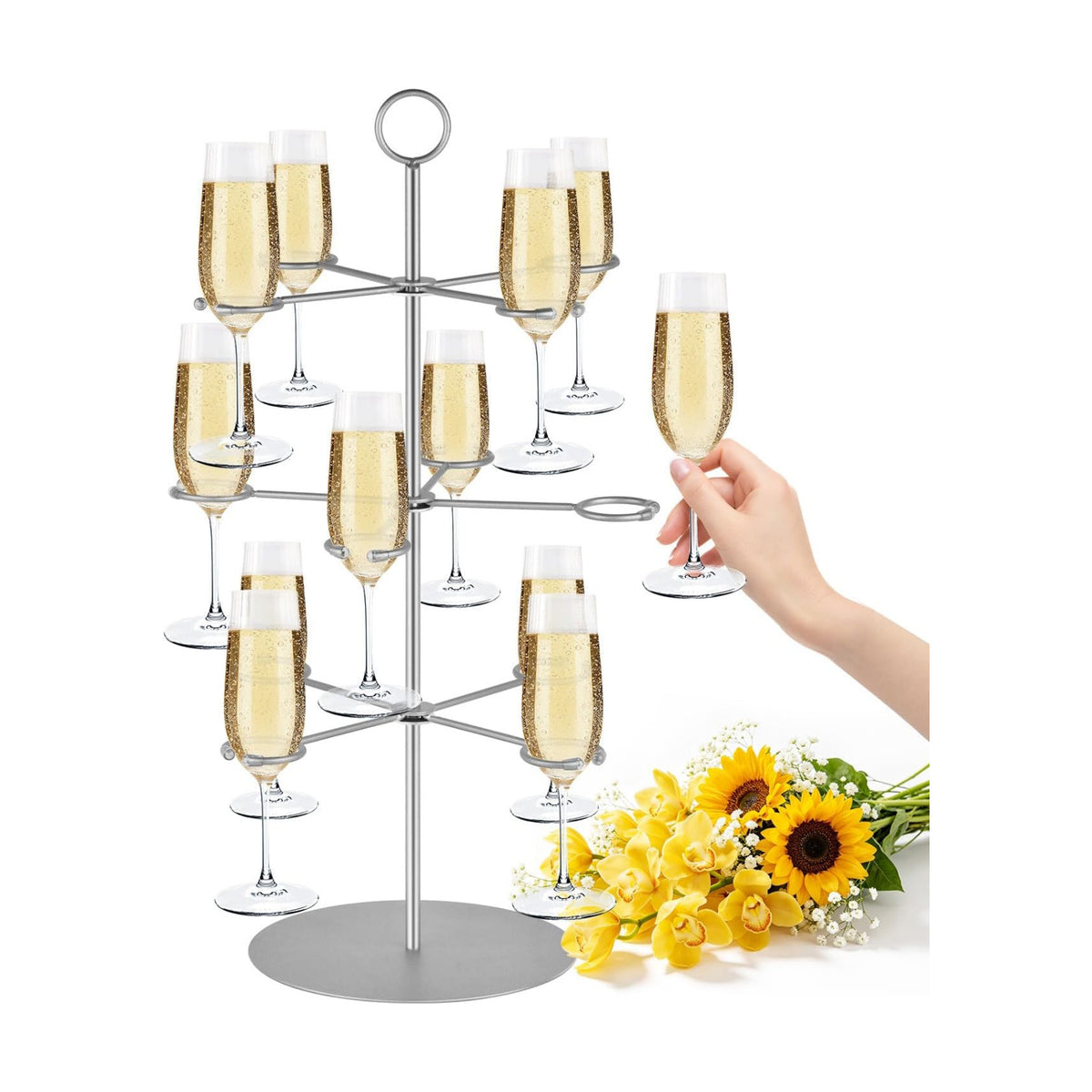QPIX DIGITAL Cocktail Tree Stand, Metal Drink Tower, 3 Tier - 12 Holders For Champagne, Cocktails,Martini, Margarita