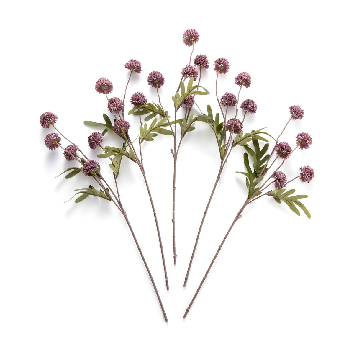Laelfe Artificial Kiku Flower - 5 Pcs Fake Pompon Mums Silk Small Chrysanthemum Faux Ball Fall Flower Stem Decor for Autumn Wedding Filler DIY Bouquet Centerpieces Arrangements Shower (Grey Purple)