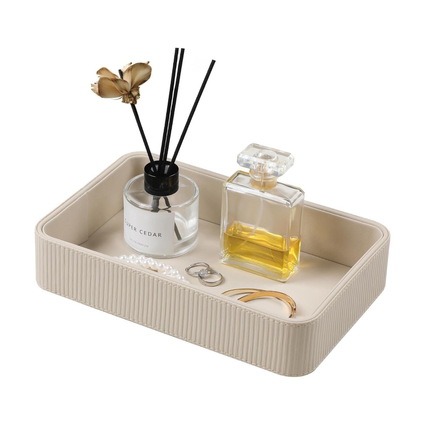 Modern Nightstand Organizer Bedside Desktop Storage for Womens and Men / Beige