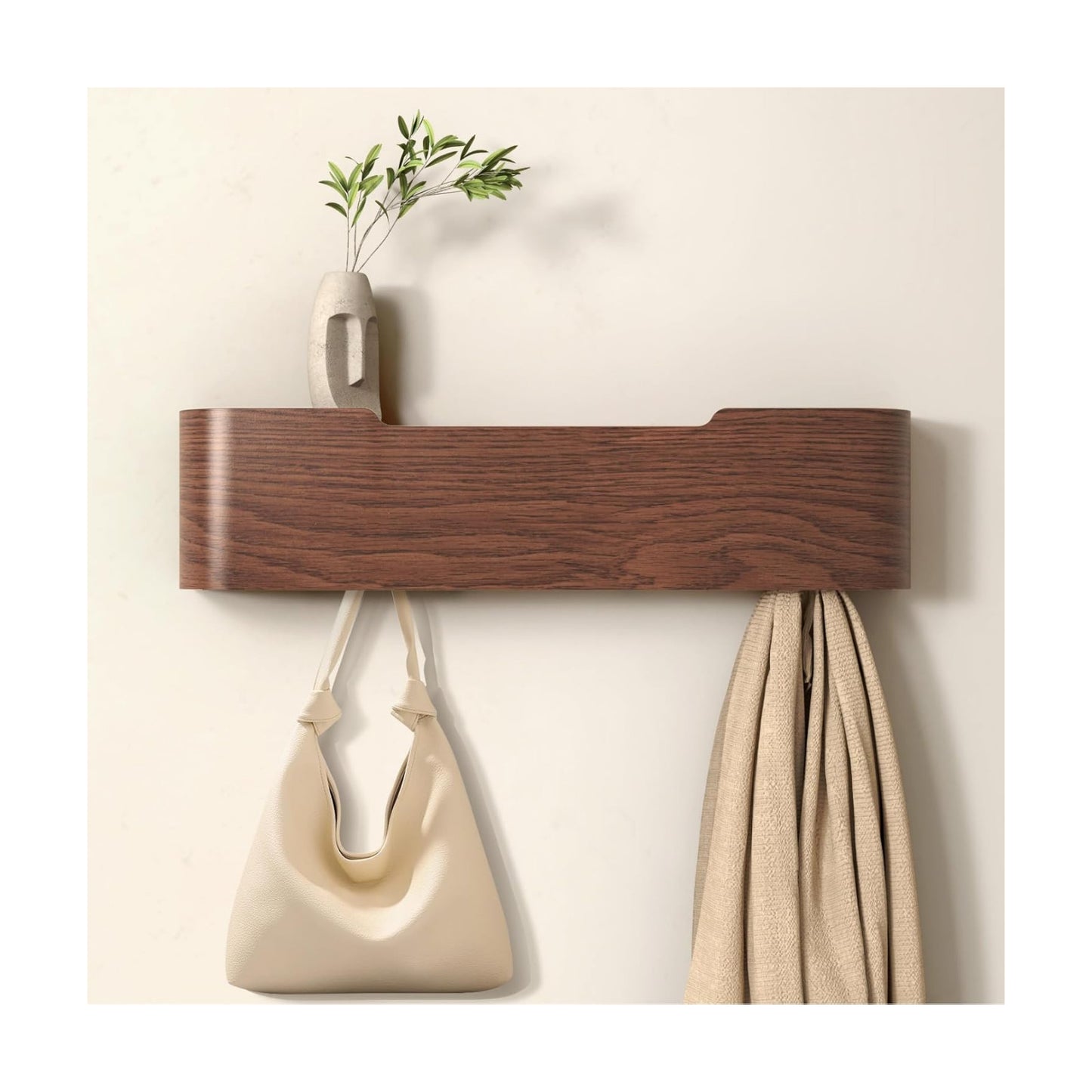 Wooden Entryway Organizer / Walnut / 4 Hooks