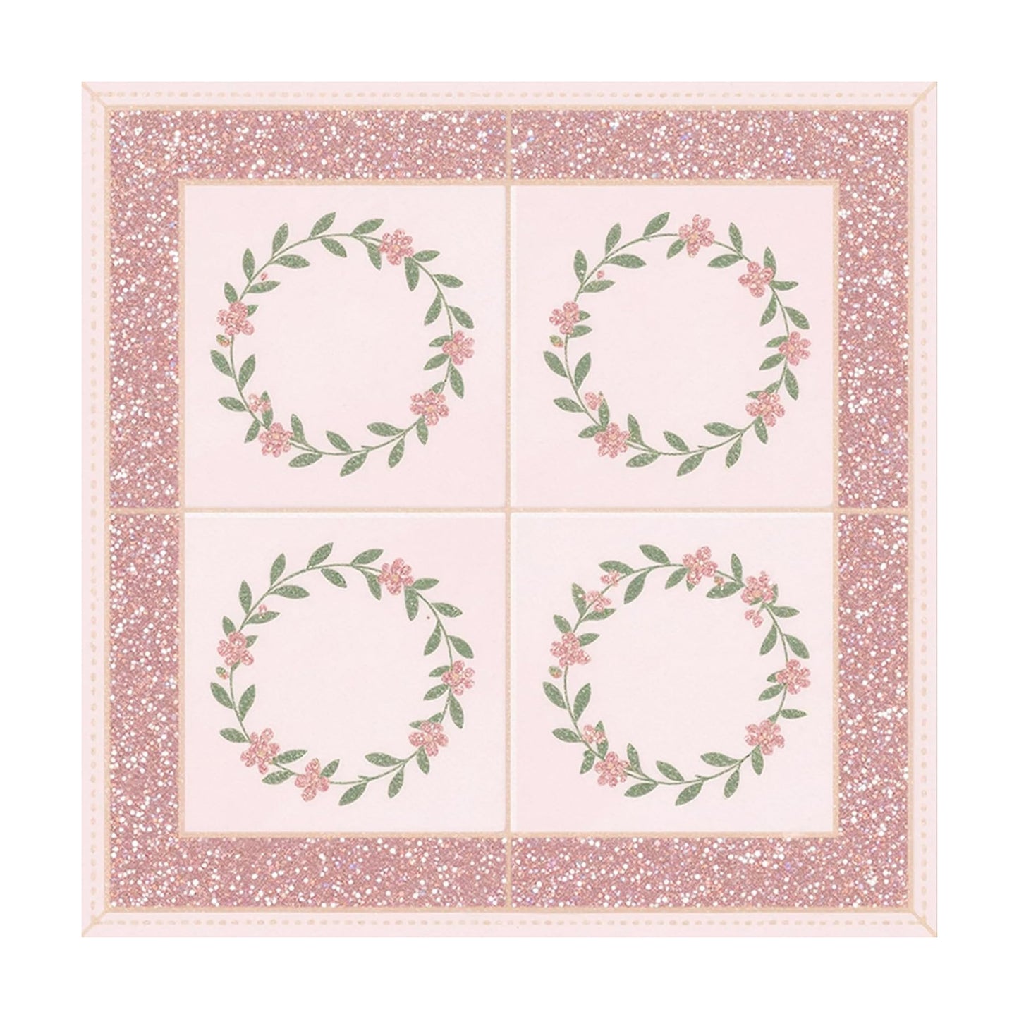 Floral Green Leaves Decorative Floor Tiles Peel and Stick Removable / Pink / 12 x 12 / Set of 10