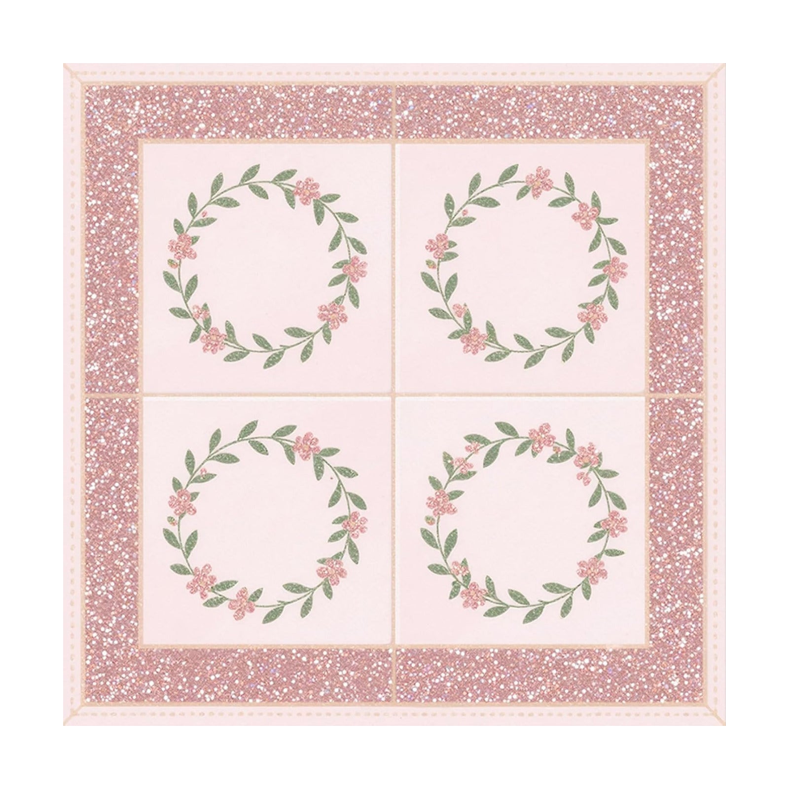 Floral Green Leaves Decorative Floor Tiles Peel and Stick Removable / Pink / 12 x 12 / Set of 10
