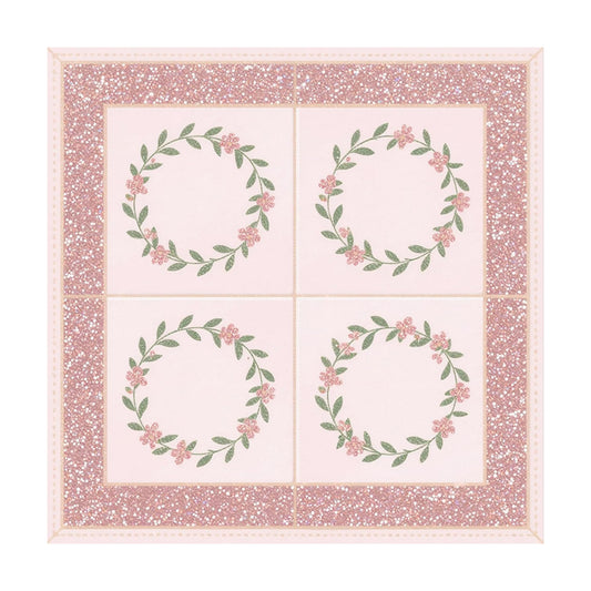 Floral Green Leaves Decorative Floor Tiles Peel and Stick Removable / Pink / 12 x 12 / Set of 10