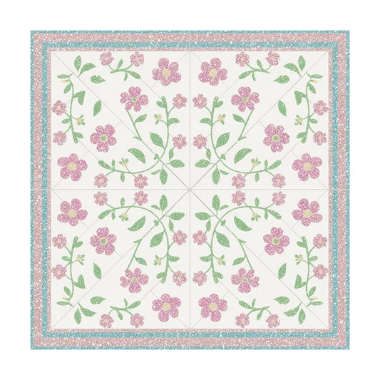 Light Green Leaves Floor Tiles Peel and Stick Removable / 12 x 12 / Pink Vine Flowers / Set of 10