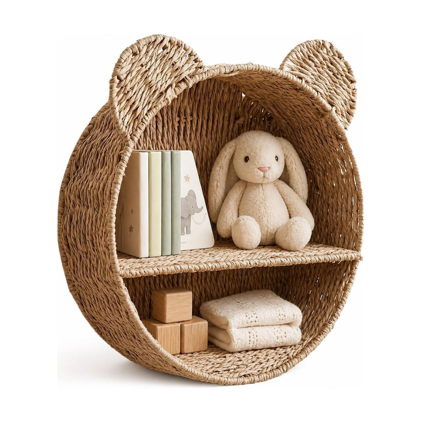 Woven Wall Basket Shelf Bear Nursery Decor / Khaki