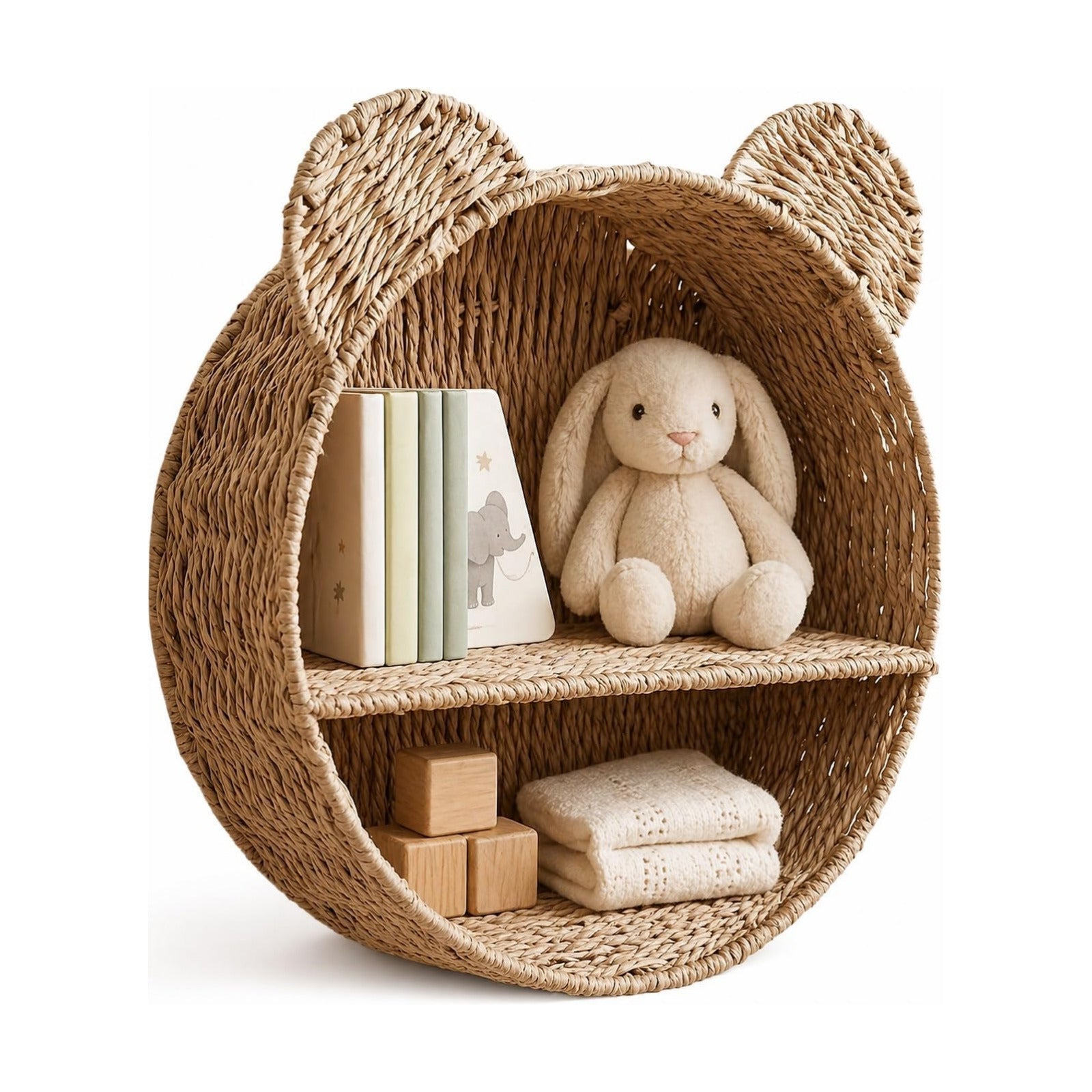 Woven Wall Basket Shelf Bear Nursery Decor / Khaki